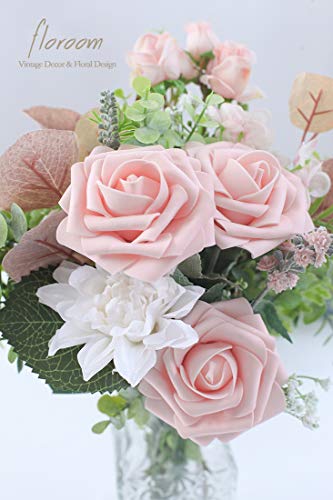 Floroom Artificial Flowers 50pcs Real Looking Blush Foam Fake Roses with Stems for DIY Wedding Bouquets Pink Bridal Shower Centerpieces Floral Arrangements Party Tables Home Decorations - color: Blush, size: 50Pcs
