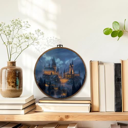 MOTERMATE Dark Academia Castle Wall Art Decor Round Framed, Magical Misty Forest Canvas Wall Art Artwork Prints, Fantasy Witchy Hanging Decor Decorations for Home Bedroom Living Room, 10x10 Inch - color: castleA