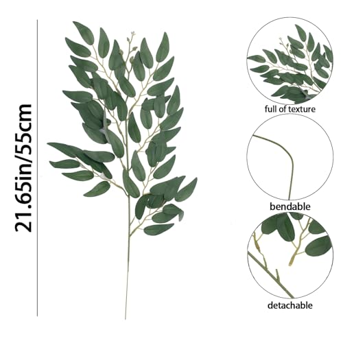BSMYBO 24pcs Artificial Italian Ruscus Greenery Stems Picks 22" Faux Silk Greenery Filler Plant for Vase Green Willow Leave Branches for Table Centerpieces, Wedding Arch Backdrop, Floral Arrangement - color: Green