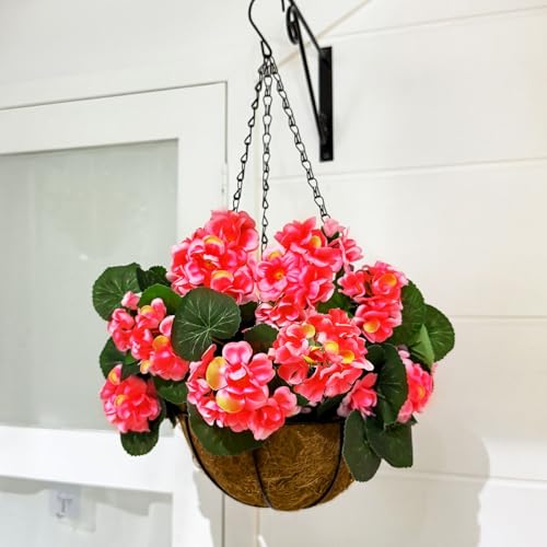 2 Pack Artificial Geraniums Fake Flowers for Outdoors Summer Decoration, Silk Geraniums Flowers UV Resistant Faux Flower Potted Plants for Gardens Farmhouse Indoor Home Table Decor (Rose Red) - color: Rose Red