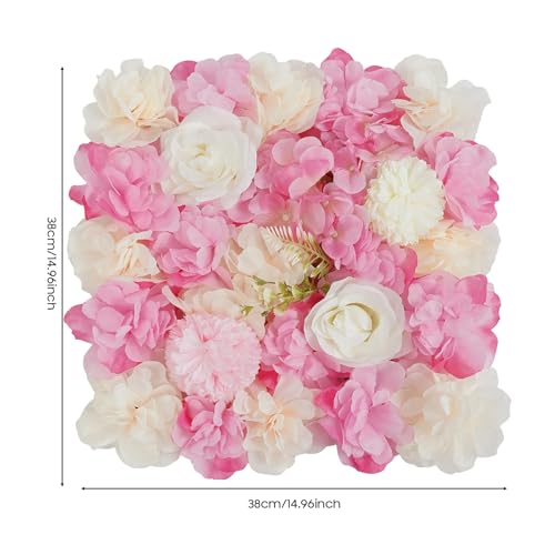 PERFERATE 12Pcs Flower Wall Panel Set 15x15 Inch Artificial Silk Flower Wall Backdrop 3D Rose Hydrangea Floral Mat Wedding Backdrop Wall, Photo Background, Home Party (Pink+White, 15 × 15") - color: Pink+White