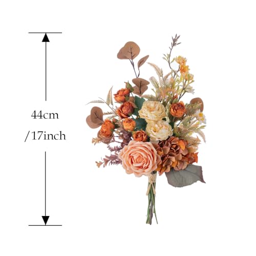 17-inch Artificial Fake Flowers Silk Flower Arrangements Faux Bouquets Consists of Ranunculus, Wild Chrysanthemums, Roses, Hydrangeas and Some Filler Greens - color: Sunset Blush