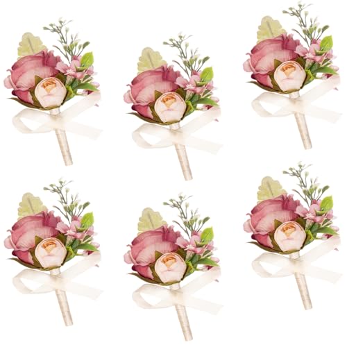 AuroraAria Dusty Rose Boutonniere for Men,Set of 6,Groom Boutonniere for Wedding,Anniversary,Homecoming,Formal Dinner Party,Wedding Decor,Artificial Dusty Rose Rose - color: Dusty Rose