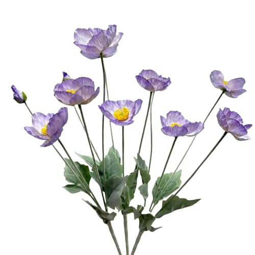 Poppies Flowers Artificial,Ranunculus Artificial Flowers,Silk Flowers with Stems,Faux Flower Stems for Wedding,Party,Garden Outdoor Indoor Decor Flower Arrangements for Table (3, Purple) - color: Purple
