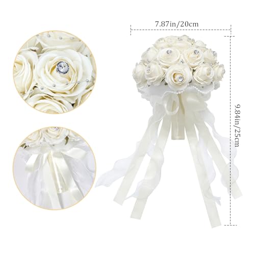 Faylapa Wedding Bouquets for Bride Bridesmaid Hand Bouquet Diamond Artificial Flowers for Wedding Marriage Proposal Party Valentine's Day Church Home Decoration (Champagne) - color: Champagne, size: 7.87 inch diamond bouquet