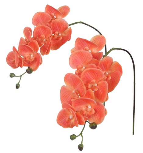 IPOPU Orange Orchid Artificial Flowers 34.3" Real Touch Fake Orchid Latex Orange Silk Flowers Phalaenopsis Branches for Home Party Wedding Bridal Shower Decoration, 2pcs Orange - color: Orange