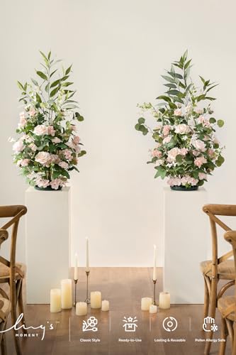 Ling's moment 36" Tall Ground Flowers for Wedding Decor, 2pcs Free Standing Artificial Flowers Arrangements, Aisle Chair Backdrop Decoration for Garden Arch Entryway Ceremony Reception, Blush & Cream - color: Pk-blush & Cream
