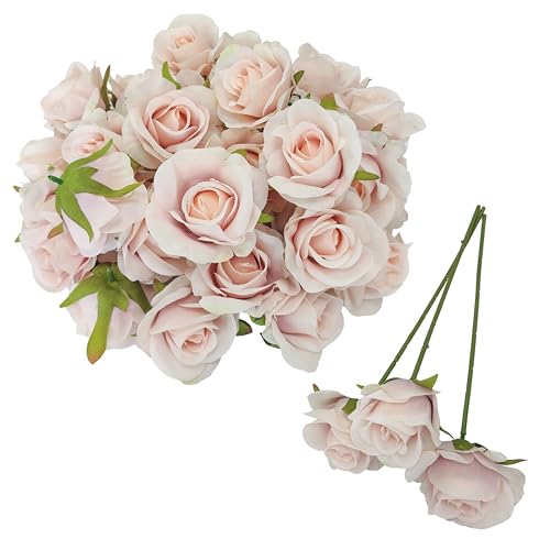 ATFL Artificial Satin Rose Flower Heads,42 Pcs Silk Rose Heads with Stems,3.5'' Rose Artificial Flowers Bulk,Artificial Rose Flower Heads for DIY Crafts Bouquet (42, Fall Pink) - color: Fall Pink