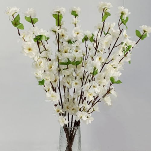 OUKEYI 8 pcs Artificial Peach Blossom Branches Fake Peach Flowers，Silk Peach Flowers Fake Plants Arrangement for DIY Garden Home Wedding Party Decor (White) - color: White