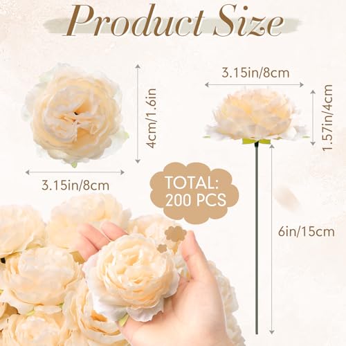 Thiccywoov 200 Pcs Flowers Long Stem Artificial Rose Bulk, 3.2 Inches Silk Rose Head Flowers Faux for Wedding Bridal Bouquet Independence Day Home Floral DIY Centerpieces Party Decoration(Champagne) - color: Champagne