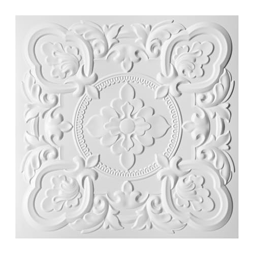 Art3dwallpanels 12 Pack Drop Ceiling Tiles, 24 x 24 Inch High Grade PVC 3D Wall Panels Vintage Flower Pattern for Interior Wall Decor, Fire Rated, Waterproof, White - color: White