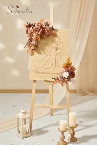 Serwalin Artificial Fall Flowers, Brown & Terracotta Silk Flowers with Stems, Fake Roses Flowers for Wedding Bouquets Bridal Baby Shower Party Craft Home Cake Decoration - color: A Brown Terracotta, size: 1 Box