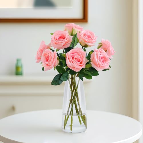 Crystal Clear Glass Vase, Flower Vase for Table Centerpiece Home Decor, Modern Vases for Living Room, Wedding, Office, Coffee Table, Birthday Housewarming Gift, 8.3inch (Clear) - color: Clear