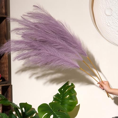 Premium Faux Lilac Purple Pampas Grass – 43.3" Tall Fluffy Decor, 8pcs 18-Branch One-Piece Stems No Assembly, Luxury Silk-Feel Feather Flowers for Boho Wedding Dreamy Home Decor, Lavender 8 Stems110cm - color: Artificial - Lilac Purple, size: 8pcs 43.3"(1