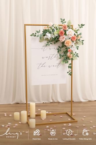 Ling's moment Wedding Artificial Welcome Sign Flowers Swag Arch Floral Garland Decorations Growing Blush Ceremony Reception Entrance Entryway Party Banquets Easel Wall Home Outdoor(NOT Include Sign) - color: Growing Blush