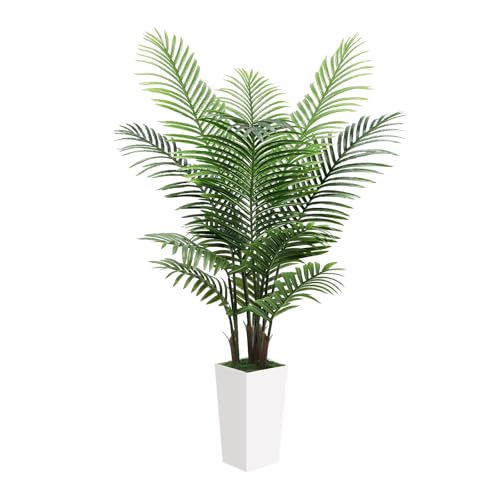 5FT Fake Plant Artificial Palm Tree Indoor Decor – Faux Plants Indoor Tall with White Planter – Artificial Tree Floor Plant for Living Room Office Home - color: White, size: 5ft
