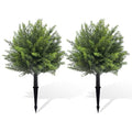 Artificial Topiary Cedar Tree Set of 2 Fuax Cypress Trees 26'' Artifcial Boxwood Bushes with Ground Spike UV Protection Fake Shrubs for Front Porch Balnocy Garden Decoration