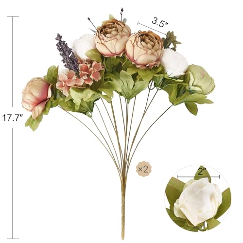 Mkono Peonies Artificial Flowers, 2 Packs 13 Stems Faux Peony Flowers Real Touch Fake Silk Bouquet for Arrangements Dining Table Centerpieces for Kitchen Bridal Wedding Party (2, Mixed White) - color: Mixed White