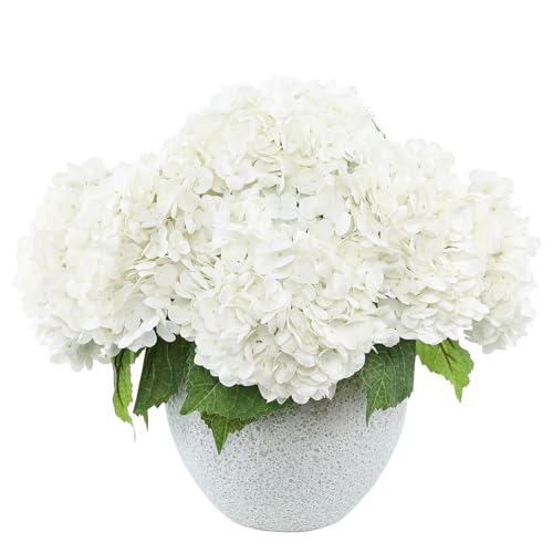 LFF 3Pcs White Hydrangea Artificial Flowers, 8.66" Large Real-Touch Latex Blooms with 22" Long Stems, Faux Hydrangea for Outdoor Planter Indoor Home Table Centerpieces Wedding Decor Bouquets - color: White
