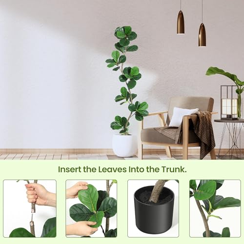 IDEALHOUSE 6ft Lifelike Artificial Fiddle Leaf Fig Tree, Fake Ficus Lyrata Tree with Sturdy Cement Base, Indoor Outdoor Decor for Home Office Living Room, Ideal Housewarming Gift - size: 6ft