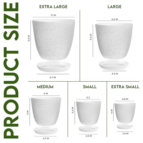 Utopia Home - Spotty Plant Pots Indoor with Drainage - 7/6.6/6/5.3/4.8 Inches Flower Pots - 5 Pack Plastic Planters - Ideal for Stocking Stuffers - (Speckled Grey, Pack of 5) - color: Speckled Grey, size: Pack of 5