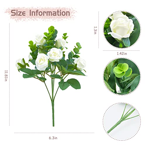 Artificial Flowers Fake Silk Rose for Decoration 33 Heads Small Roses Blooming Faux Flower Bouquet with Stem for DIY Vase Home Wedding Party 3 Pack White - color: White