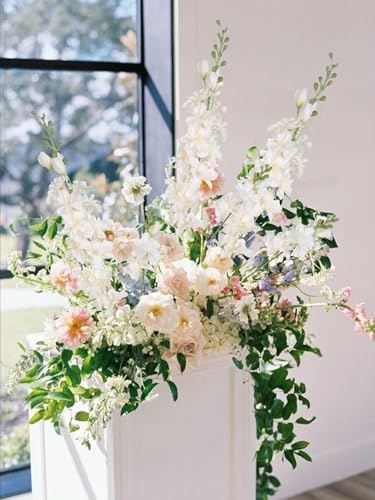 6PCS Champagne Silk Flowers Artificial Delphinium 33" Long Stem Flowers for Tall Vase Ivory White Faux Flowers for Wedding Centerpieces for Home Decor Indoor (Champagne) - color: Champagne