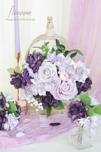 Floroom Artificial Gardenia Flowers 2.7" 25pcs Real Looking Lilac & Purple Foam Fake Flowers with Stems for DIY Wedding Bouquets Bridal Shower Centerpieces Floral Arrangements Party Tables Decorations - color: Lilac & Purple