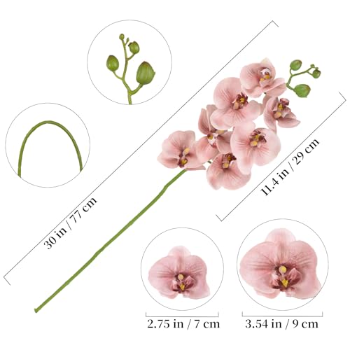 IPOPU Dusty Pink Orchid Artificial Flowers 30" Real Touch Fake Orchid Latex Realistic Flowers Phalaenopsis Branches for Home Party Wedding Bridal Shower Decoration, 2pcs Dusty Pink - color: Dusty Pink