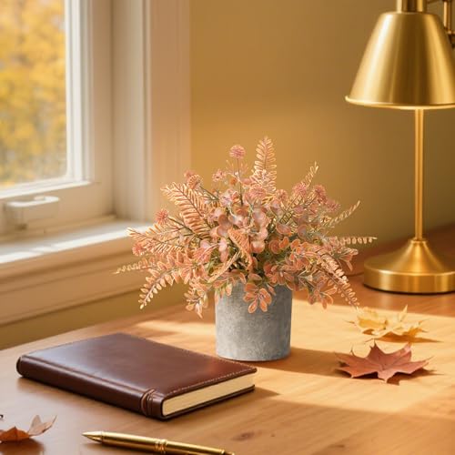 3 Pack Mini Orange Fake Potted Plants Artificial Plastic Eucalyptus Plants Fall Decor for Home, Office, Desk, Bathroom, Coffee Table & Shelf - color: Orange