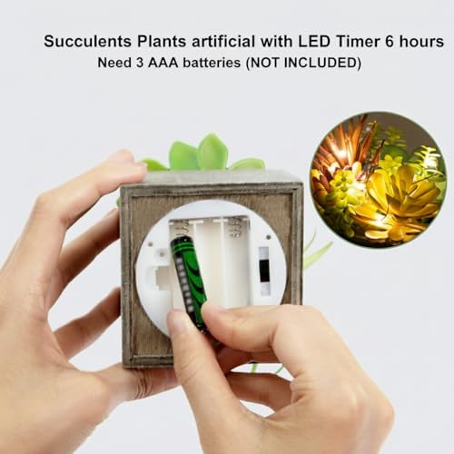 Succulents Plants Artificial, Small Faux Plants with Lights, Assorted Decorative Fake Succulent Potted for Office Desk Bathroom Bedroom Shelves Windows Room Decor - color: Natural Logic