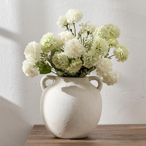 PORCER Ceramic Vase, 5.8 Inch Terracotta Vase with Handles, Boho Decor Decorative Vase, Rustic Vase for Home Decor, Farmhouse, Living Room, Table - Beige - color: Beige-5.8''