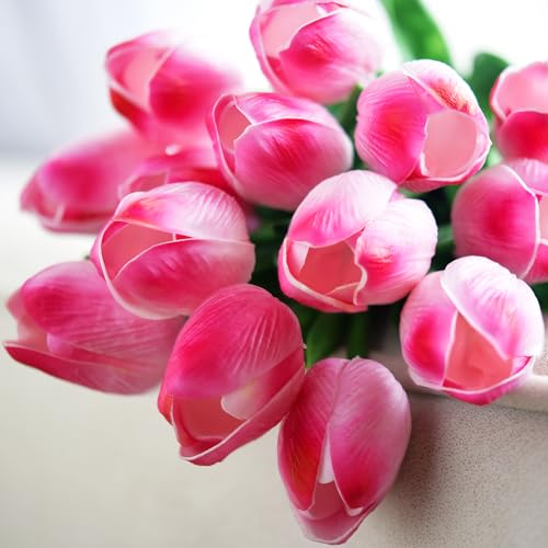 FiveSeasonStuff Real Touch Tulips Artificial Flowers – 15 Stems Faux Tulip Bouquet in Gift Box for Wedding, Home Decor, Party, Floral Arrangements (Creamy Pink) - color: #5 Creamy Pink