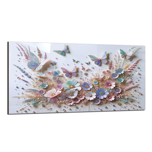 DAIFURONGE Butterfly Tempered Glass Backsplash for Kitchen, 30''x14'' | Frameless,Easy to Clean - size: 30"L x 14"W