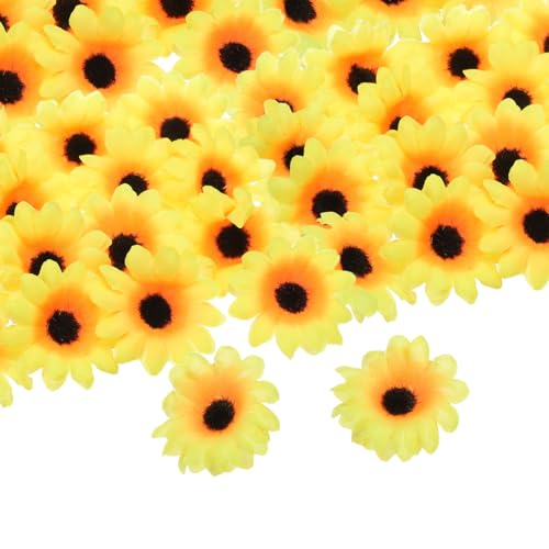 uxcell 100pcs Artificial Daisies Flower Heads,1.6" Silk Fake Daisies Heads Mini Daisies Artificial Flowers Bulk for DIY Wedding Bouquets Centerpieces Party Home Decor Black/Light Yellow - color: Black/Light Yellow