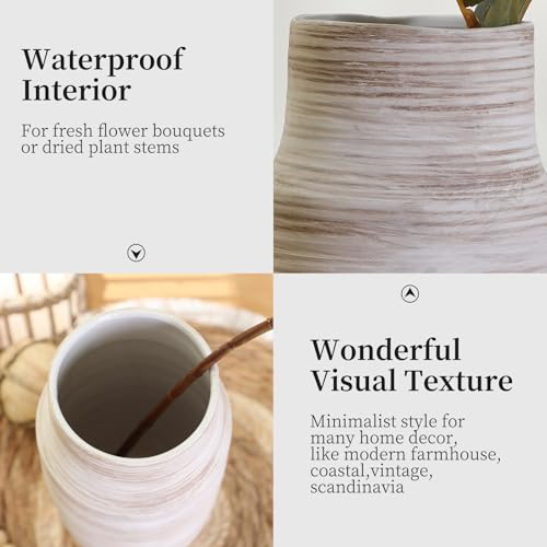 ALMA 14 inch White Floor Vase for Modern Living Room Home Decor, Big Boho Ceramic Vases for Tall Pampas Grass, Decorative Ribbed Flower Vases for Entryway Table, Kitchen Island, Fireplace Decor - color: Cylinder-2-white-14"