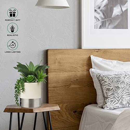 Hollyone Large Artificial Succulents Plants Faux Succulents 12" Fake Succulent Plants in Sliver Ceramic Pot Succulent Plant for Desk Modern Home Living Room Office Table Shelf Decor - color: Mercury - Silver 2