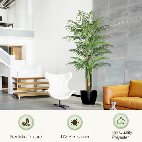 7ft Tall Triple Golden Cane Palm Artificial Tree Large Tropical Palm Tree UV Resistant Fake Plant in Pot for Indoor Outdoor Big House Living Room Outside Patio Office Home Decor 1Pack - size: 7ft