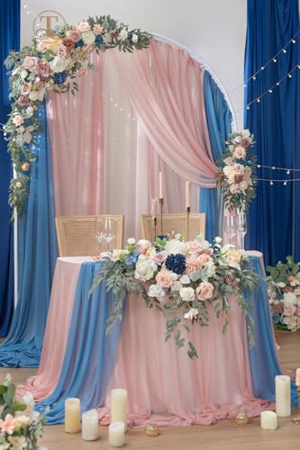 TINGE TIME Artificial Arch Flowers Kit Pack of 5, Wedding Decorations for Reception with Hanging Flowers, Wedding Arch Silk Floral Arrangements Ceremony Backdrop Bridal Shower Outdoor Party Decor - color: Dustyrose&navyblue