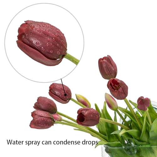 DUYONE 15Pcs Artificial Tulips Flowers, Soft Touch Realistic Latex Tulips Bouquet for Home Office Wedding Party Garden Decor, Fake Flowers for Dining Table Living Room Spring(Deep Purple,15pcs) - color: A Style-15pcs Deep Purple (No Vase)
