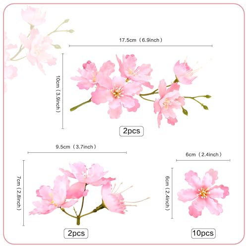 14PCS Artificial Cherry Blossom Cake Toppers Pink Cherry Flowers Cake Ornament for Floral Birthday Cake Decors Wedding Bridal Shower Mother's Day Party Artificial Flower Decoration Supplies - color: Pink Cherry