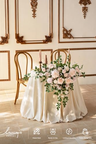 Ling's moment 2PCS Blush Cream Artificial Floral Swags Wedding Arch Flowers Rose Garland Centerpieces Greenery Arrangements for Sweetheart/Head Table Easel Wall Entryway Board Backdrop - color: Pk-blush & Cream