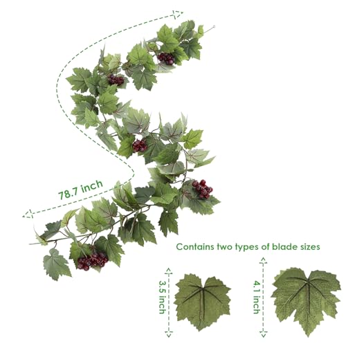 Artificial Grape Vine Leaf Garland Plant with 5 Strings Grapes, 6.5ft Artificial Fake Grape Vines Spring Fake Greenery for Wedding Party Home Indoor Outdoors Decoration - color: Spring Grape Leaf-1pc