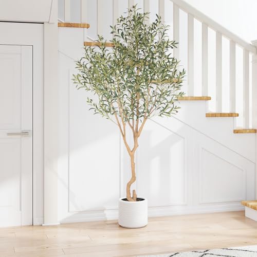 Nafresh Tall Faux Olive Tree，8ft（96in） Realistic Potted Silk Artificial Olive Tree， Fake Olive Trees Indoor with Green Leaves and Big Fruits for Home Office Living Room Stairs Patio Decor. - size: 8ft
