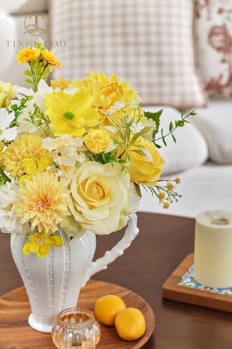 TINGE TIME Fake Flowers Artificial Flowers Peonies Bulbous Chrysanthemum Daisy Hydrangea Sunflower Violets Dahlia Daffodils Epiphyllum Orchid Cherry Blossom Camellia Leyaron (Yellow) - color: Yellow