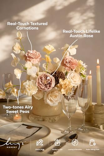 Ling's Moment Fake Flowers Box, Faux Peony Artificial Dahlia Foam Roses Silk Carnation for Centerpiece Bouquet Wedding Floral Arrangement Bridal Shower Party, Earth Brown & Butter Yellow, Deluxe Combo - color: Brn-earth Brown & Butter Yellow, size: Deluxe