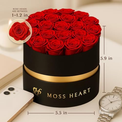20 Mini Preserved Roses, Round Luxury Gift Box, Real Forever Roses Last 1+ Year, Premium Romantic Gift for Women, Wife, Girlfriend, Mother’s Day, Birthday, Anniversary, Valentine’s Day - color: Red, size: 20 Roses