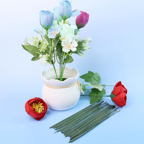GAQWOK Green Floral Stems - 100pcs Plastic Flower Rods for Bouquets and Arrangements, Ideal for Crafts and Florists (17CM /6.7in) - color: 6.7in