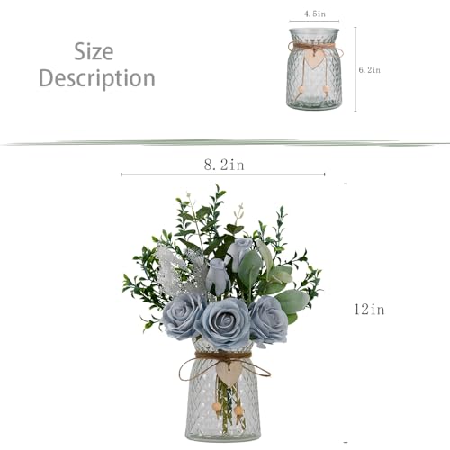 Fake Flowers with Vase Silk Rose Flowers in Vase Eucalyptus Flowers Arrangement Suitable for Home Office Decoration, Dining Table Centerpiece (Rose-Blue) - color: Rose-blue