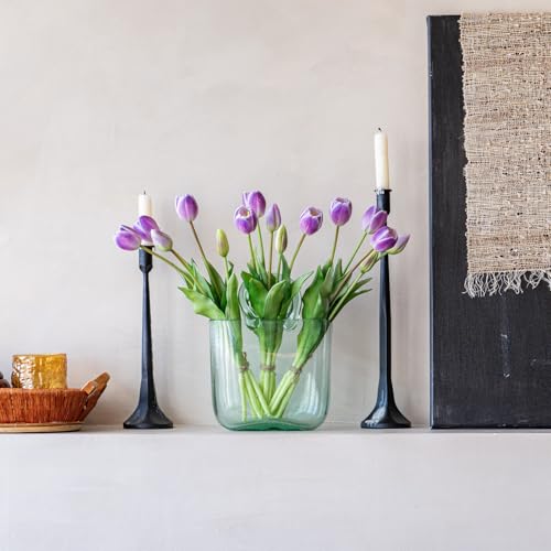 Artificial Tulips Flowers,Soft Touch Latex Bouquet, Fake Tulips,Spring Wedding Home Room Table Centerpiece Decor - color: 15pcs Amethyst (No Vase)